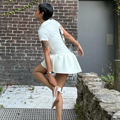 Trust Issues Polo Style Knitted White Mini Dress
