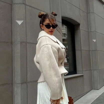 Upper Class Lambswool Lapel Beige Jacket