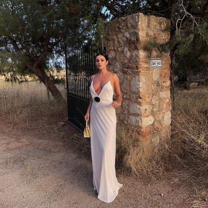 Blossom Bliss White Backless Maxi Dress