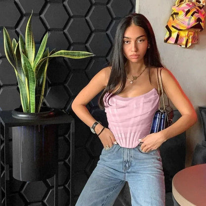 Voxy Mesh Corset Pink Crop Top