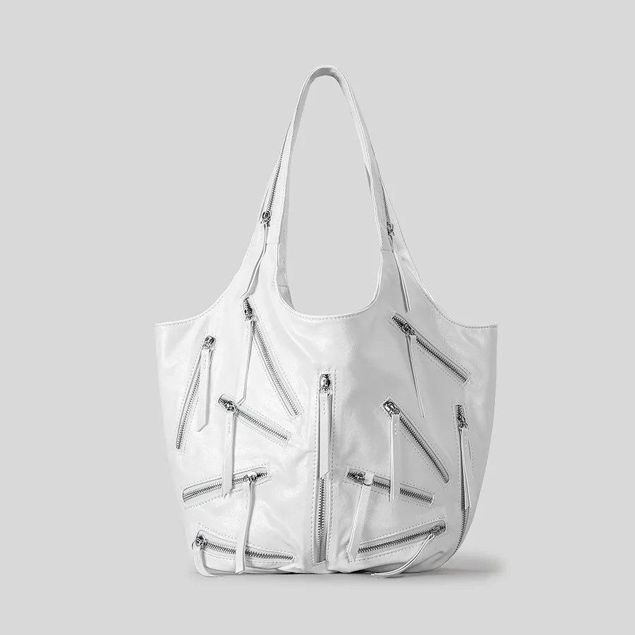 Zip Chaos Leather Oversized Shoulder Bag