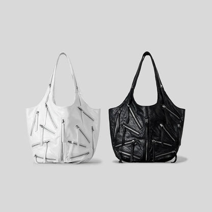 Zip Chaos Leather Oversized Shoulder Bag