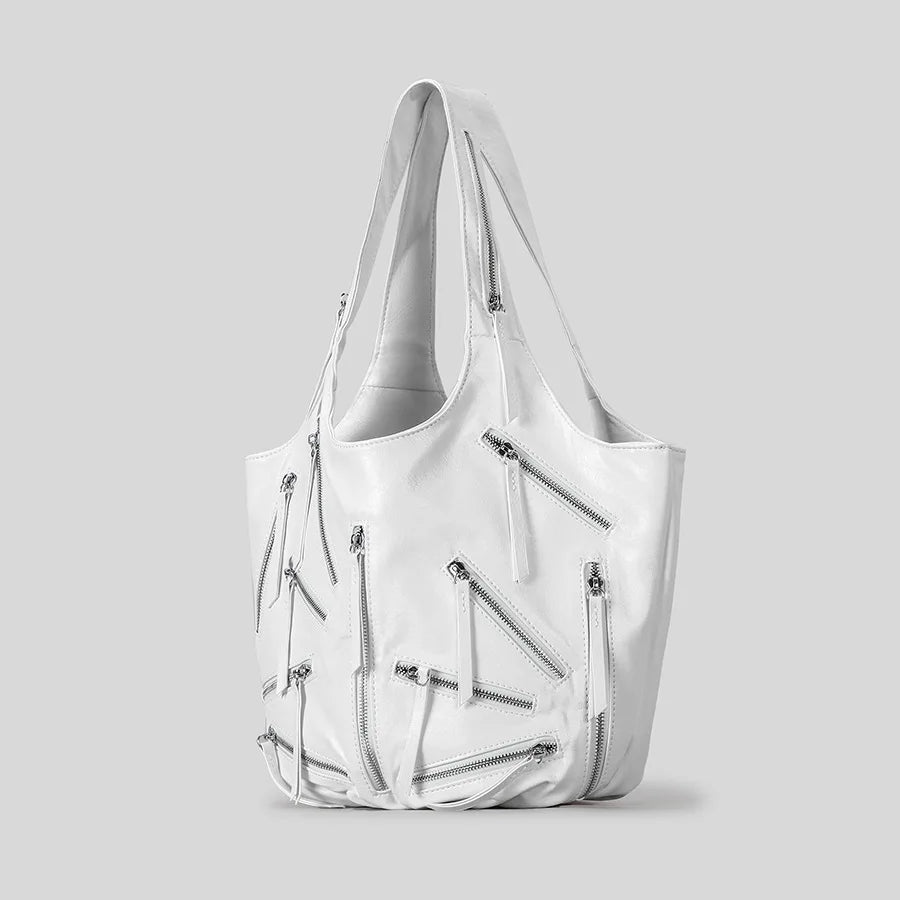 Zip Chaos Leather Oversized Shoulder Bag