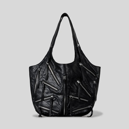 Zip Chaos Leather Oversized Shoulder Bag